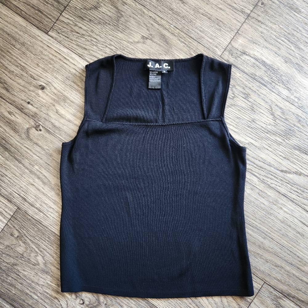 Vintage J.A.C. Black Square Neck Sleeveless 90s Tank Top Size Medium